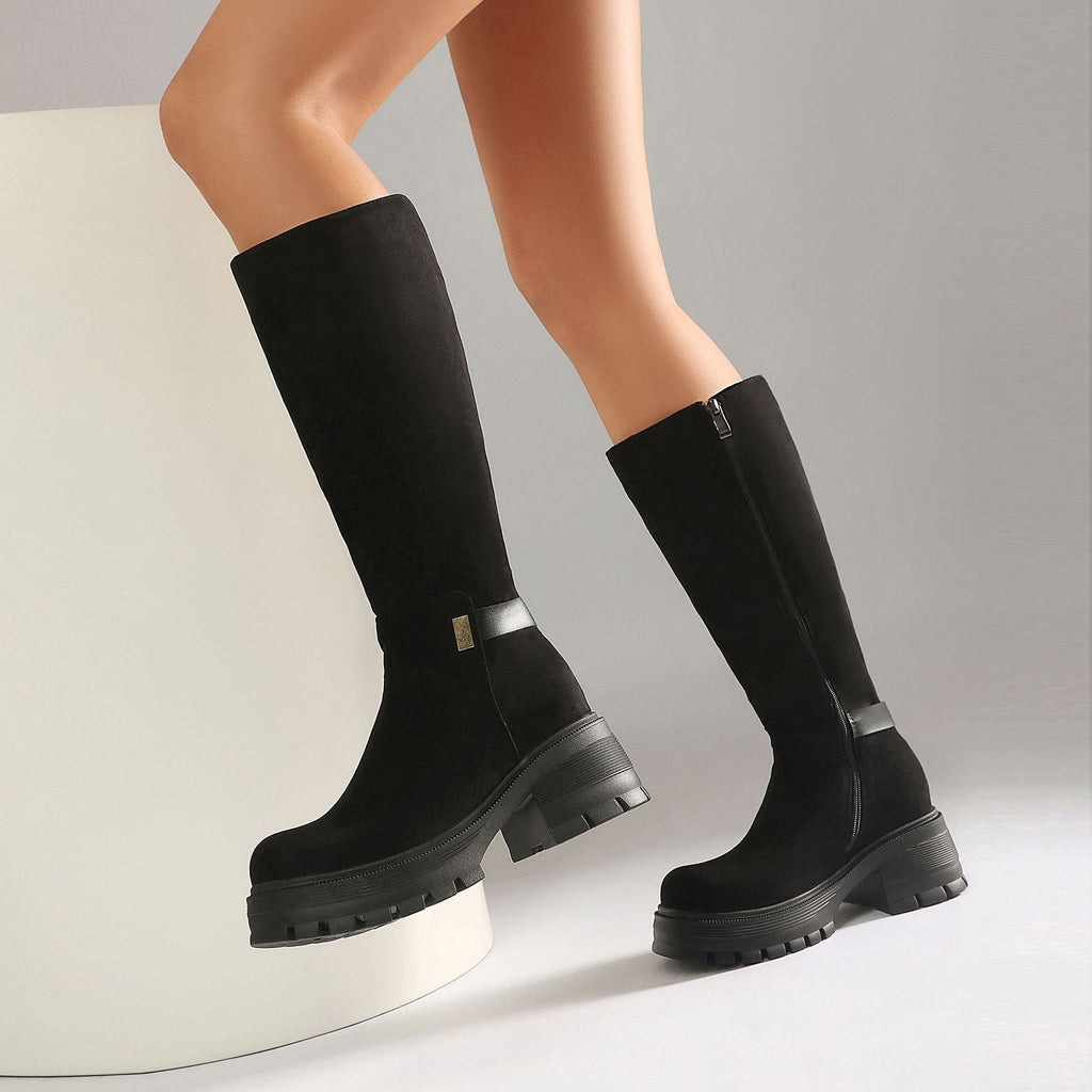 High Heel Over-the-Knee Boots for Women, Faux Suede Punk Style Chunky Heel Autumn/Winter Fashion