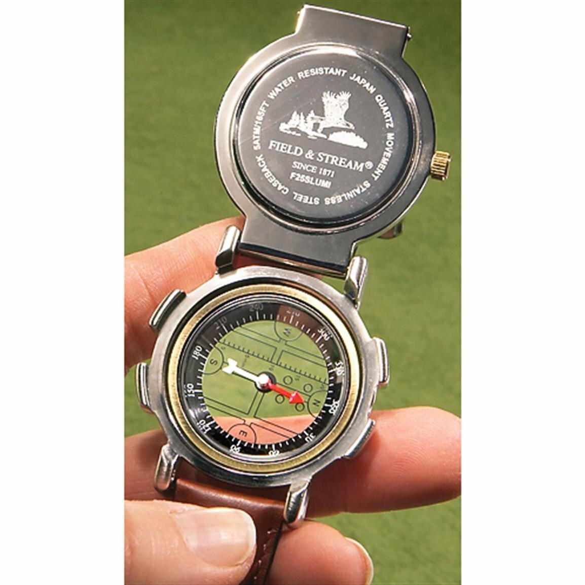 Field & Stream Camp Master Green Dial Multi-Function Compass Leather