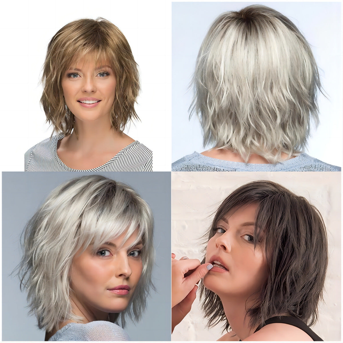 Wig with gradient white gold short curly hair