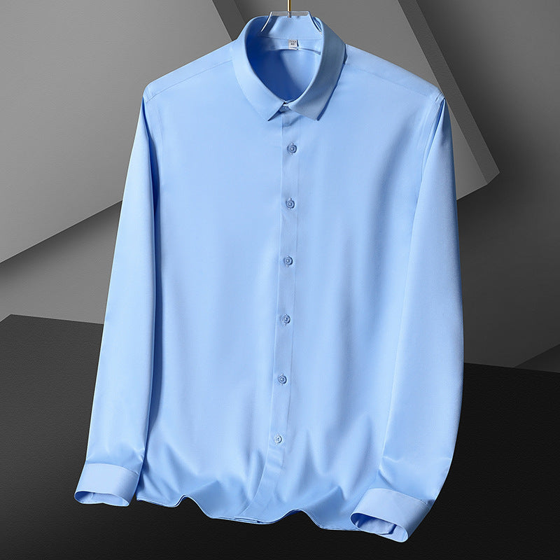 Men's Wrinkle-Resistant Non-Iron Formal Business Casual Premium Ice Silk Dress Shirt