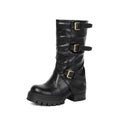 Thick Heel High Heel Women's Short Boots with Belt Buckle Slip-On Tube Boots