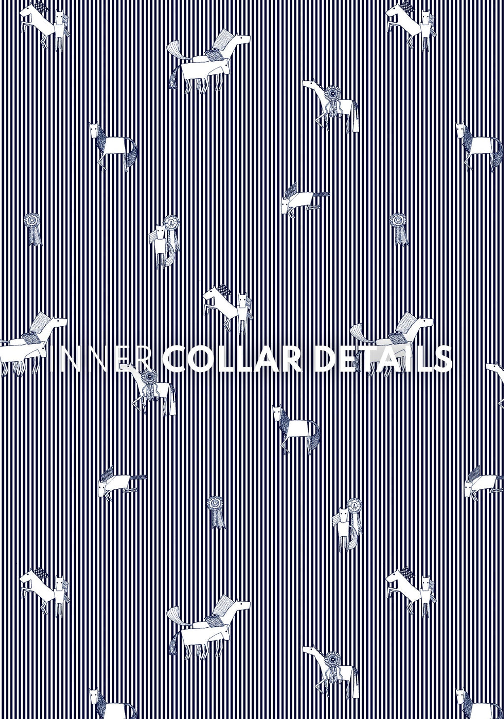  White with Navy Stripes Inner Details Long Sleeve Show Shirt