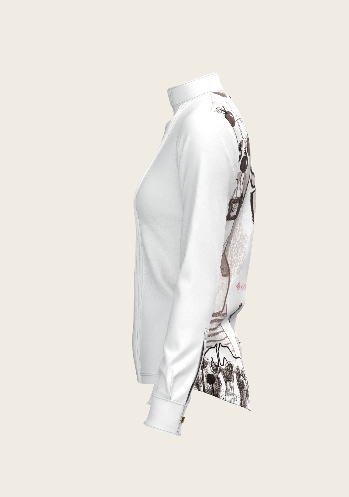 The Horse Fair Monochrome Long Pleated Long Sleeve Sleeve Show Shirt