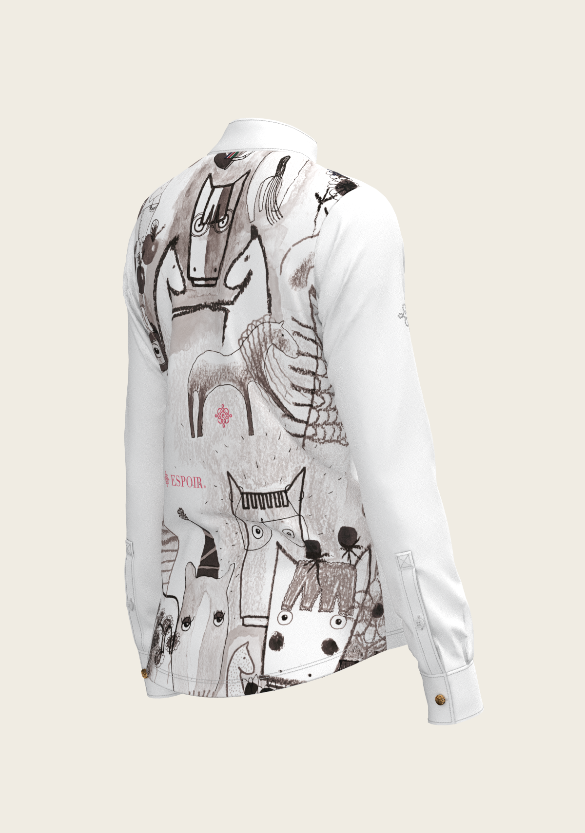 The Horse Fair Monochrome Long Pleated Long Sleeve Sleeve Show Shirt