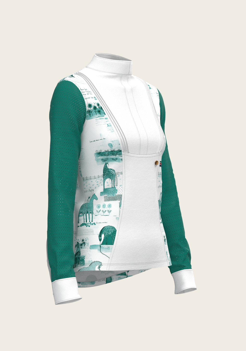 Daydreaming Horses in Green Short Pleated Long Sleeve Show Shirt