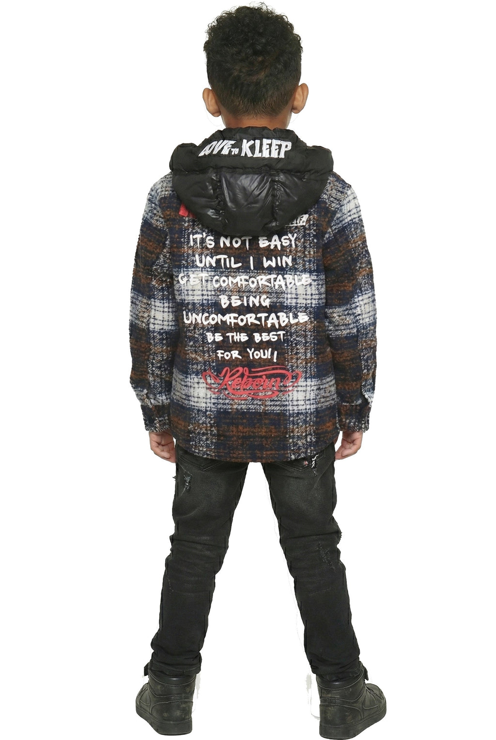 REYNA Kid's Oversize Flannel outer shirket with detachable padded cire hood