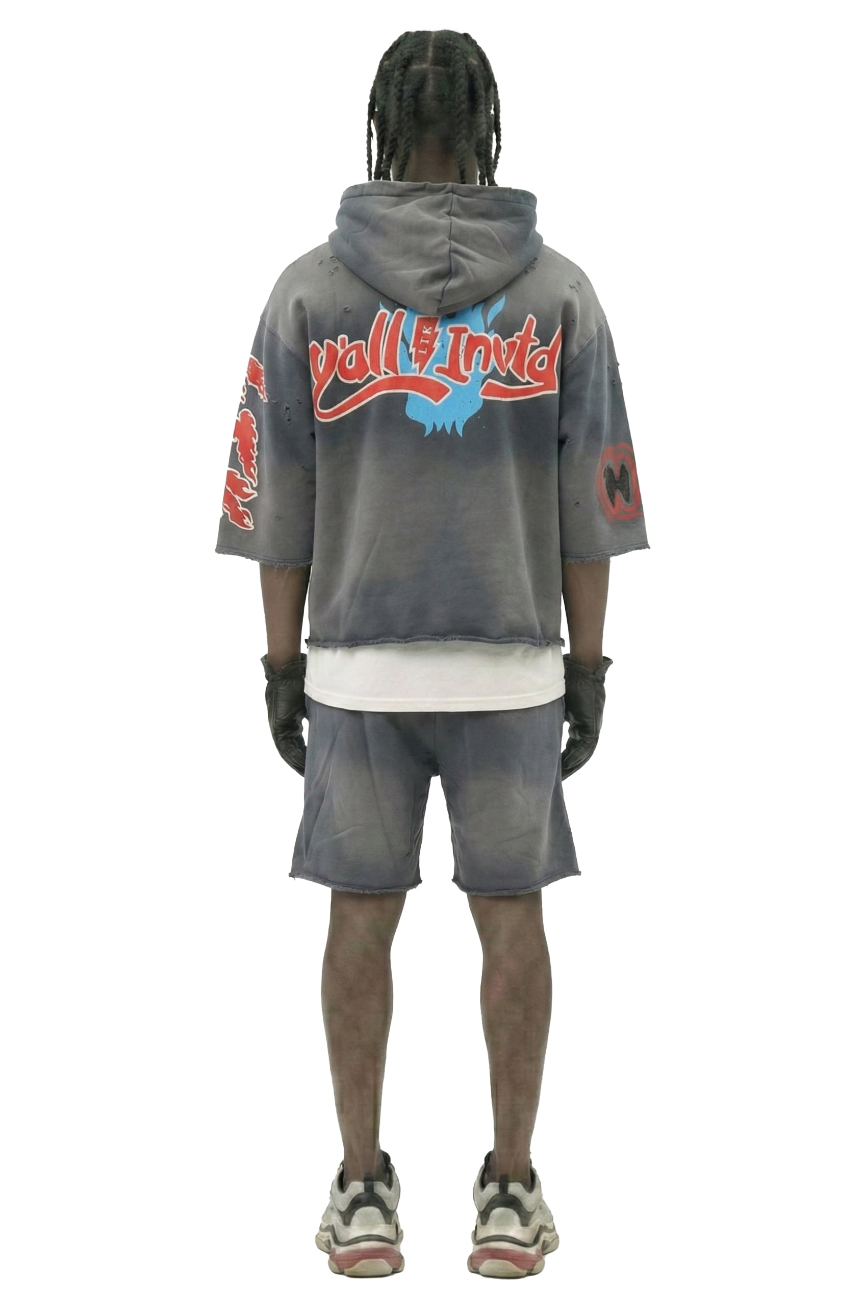 PORTER French Terry 3/4 Sleeve Crop Top Pullover Hoodie