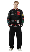 IRENE Men's Melton Body with Faux Leather Sleeve Varsity Jacket