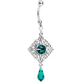 Handmade Green Rhom Dangle Belly Ring Created with Crystals