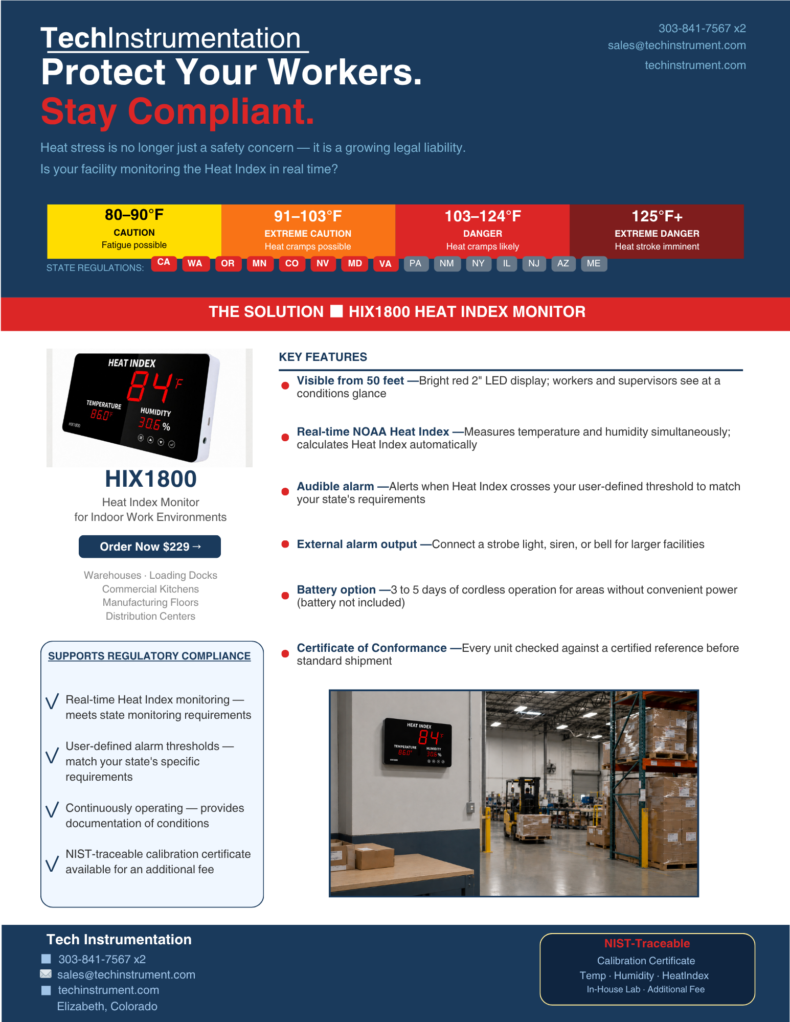 HIX1800 Big LED Digit Heat Stress Monitor with Alarm