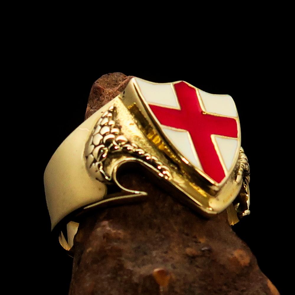 Men's Brass Shield Ring Flag of England Red Cross on White