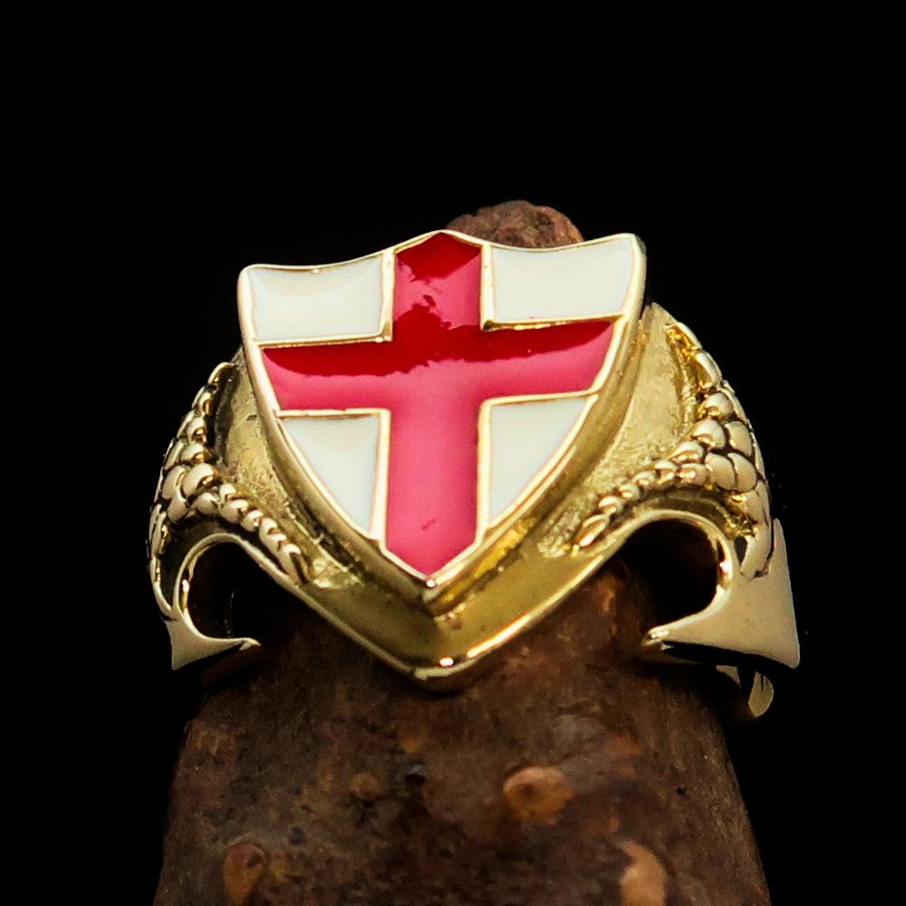 Men's Brass Shield Ring Flag of England Red Cross on White