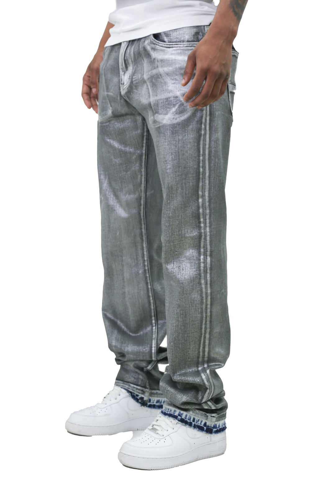 METALLIC PRINTED STACKED JEANS AJ07C