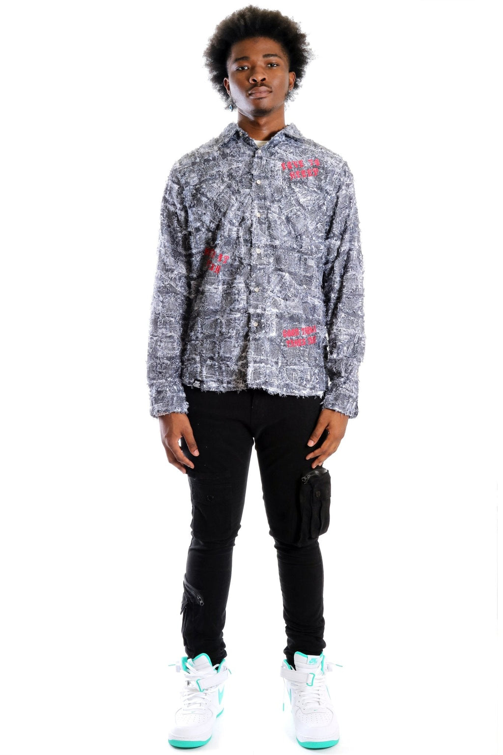 Yeti Men's ripped & repaired button down shirt
