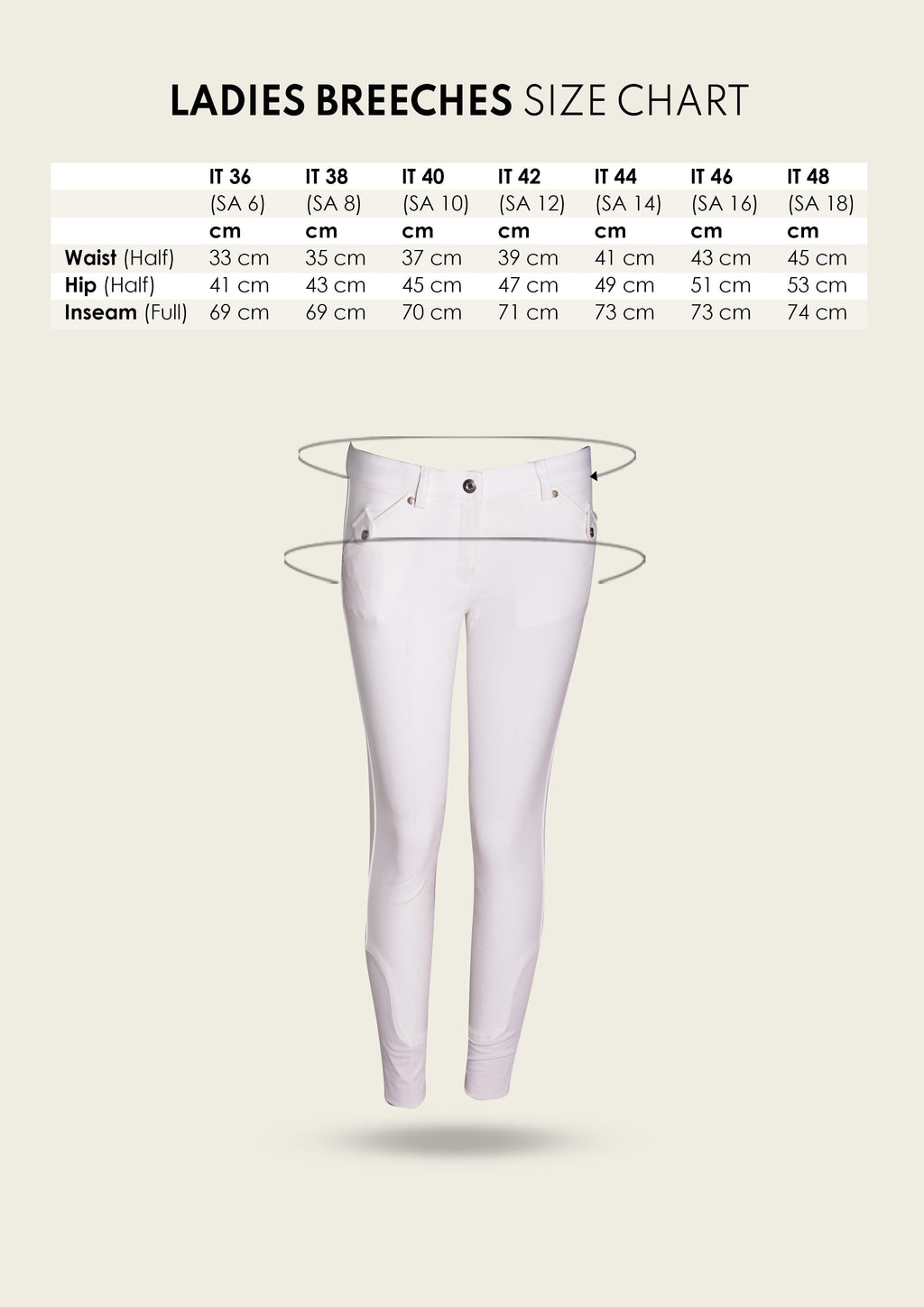 Inspire Knee Patch High Waist White Coolmax Breeches