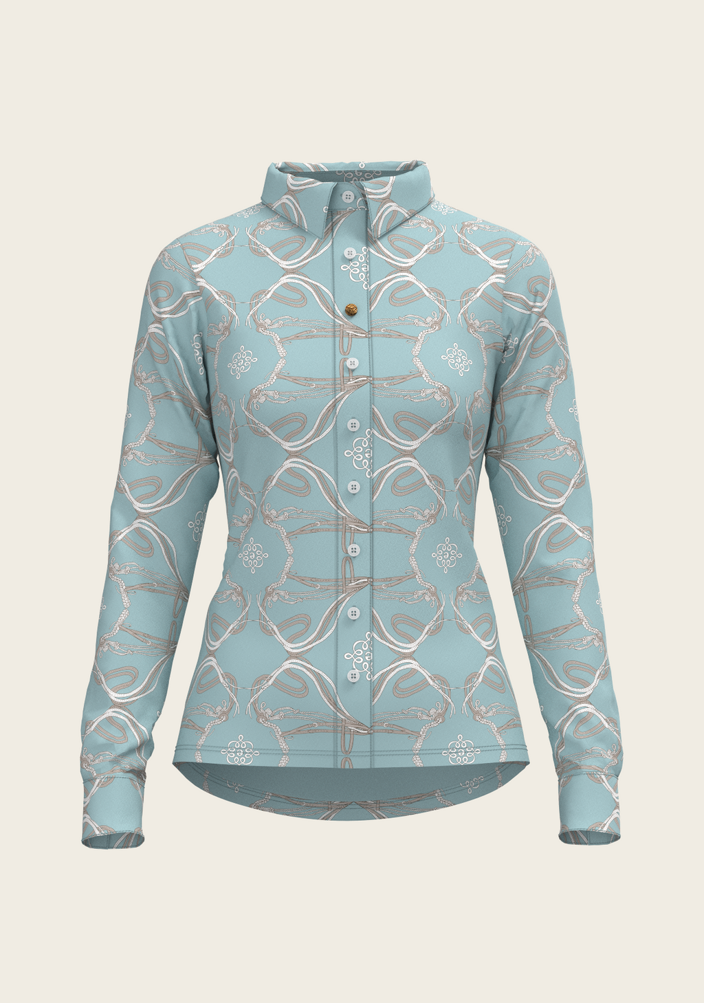 Roped Bridles on Sky Blue Ladies Button Shirt