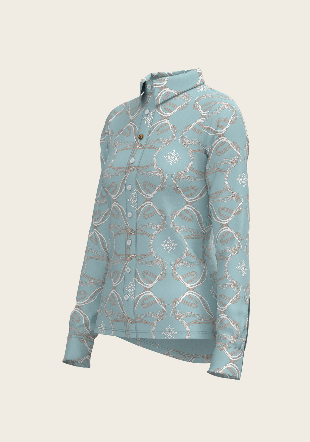 Roped Bridles on Sky Blue Ladies Button Shirt