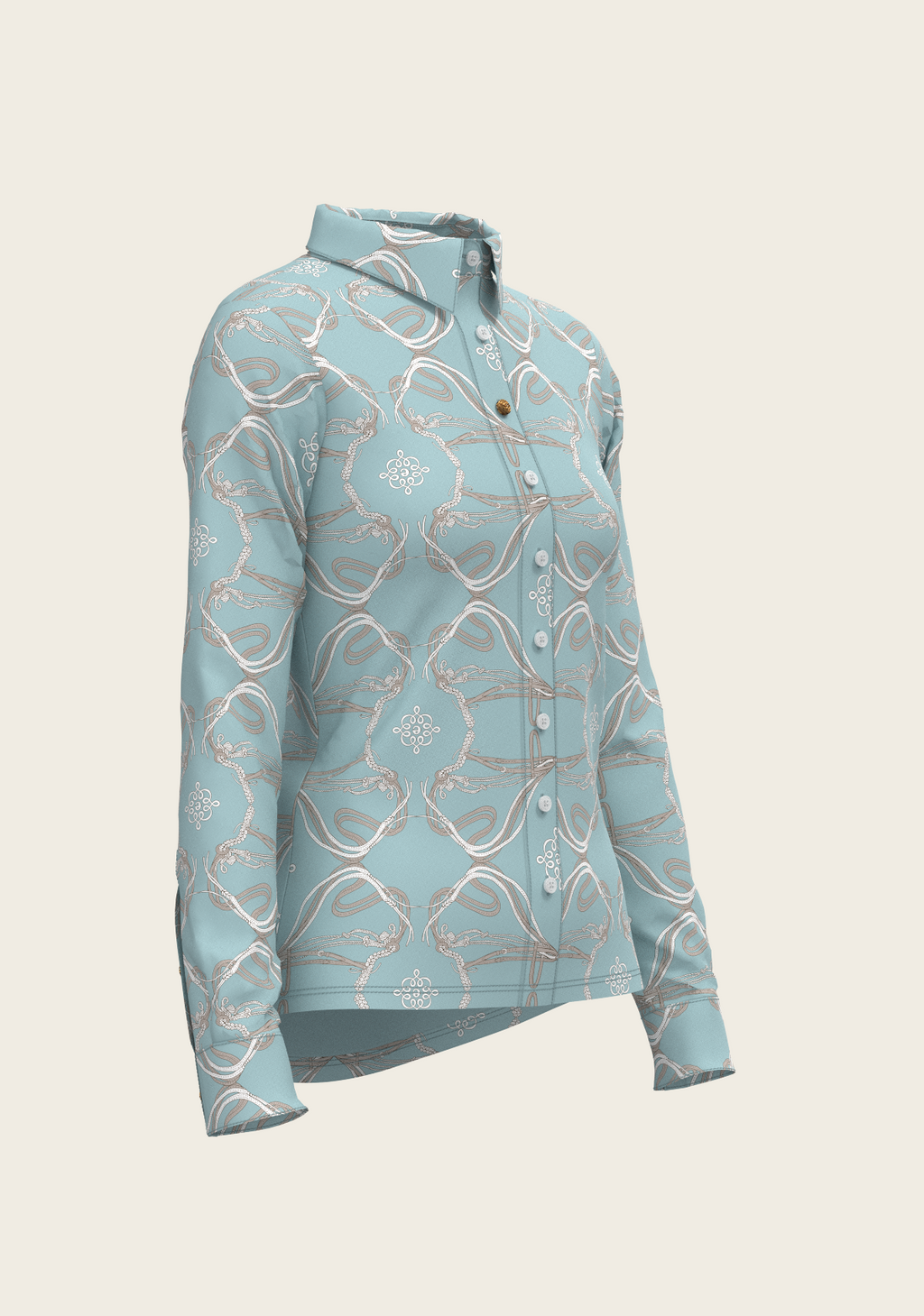 Roped Bridles on Sky Blue Ladies Button Shirt