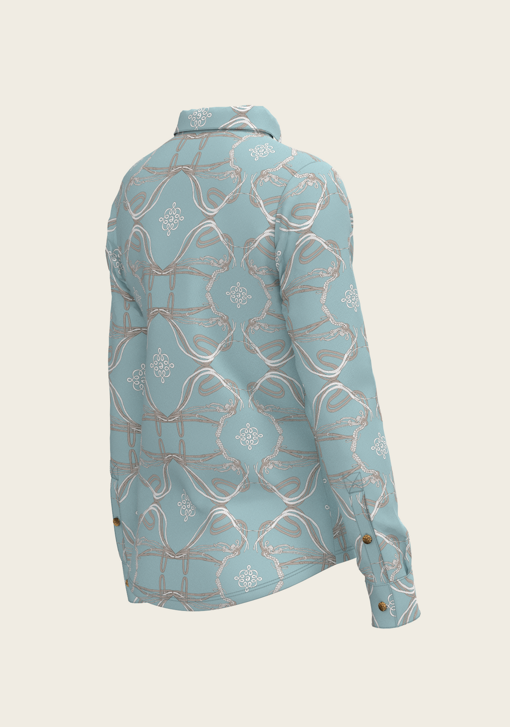 Roped Bridles on Sky Blue Ladies Button Shirt