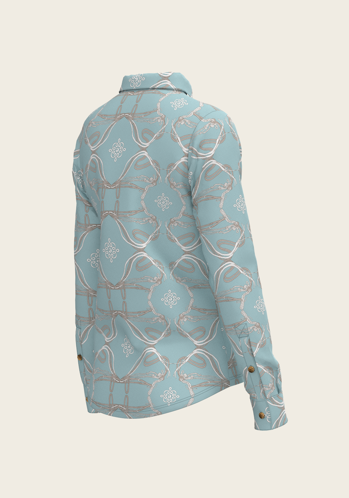 Roped Bridles on Sky Blue Ladies Button Shirt