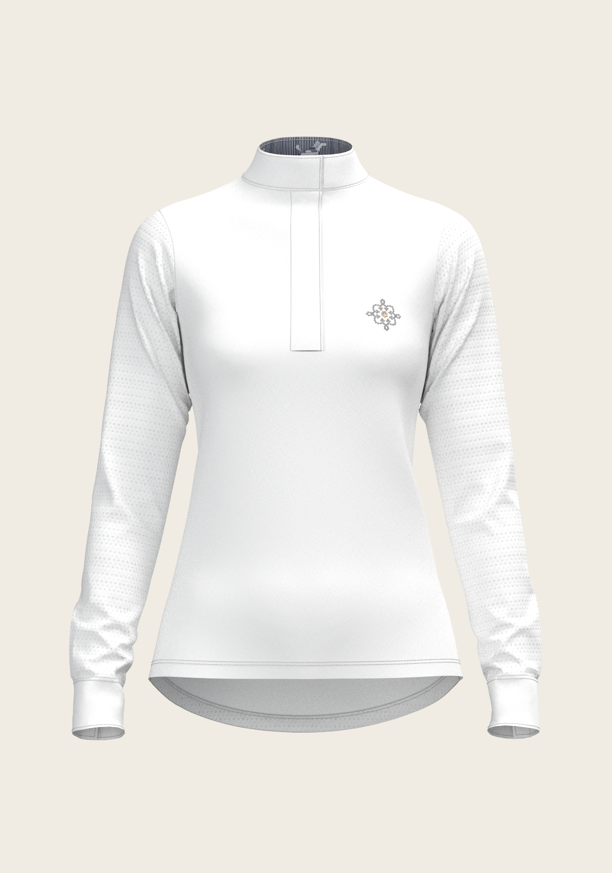  White with Navy Stripes Inner Details Long Sleeve Show Shirt