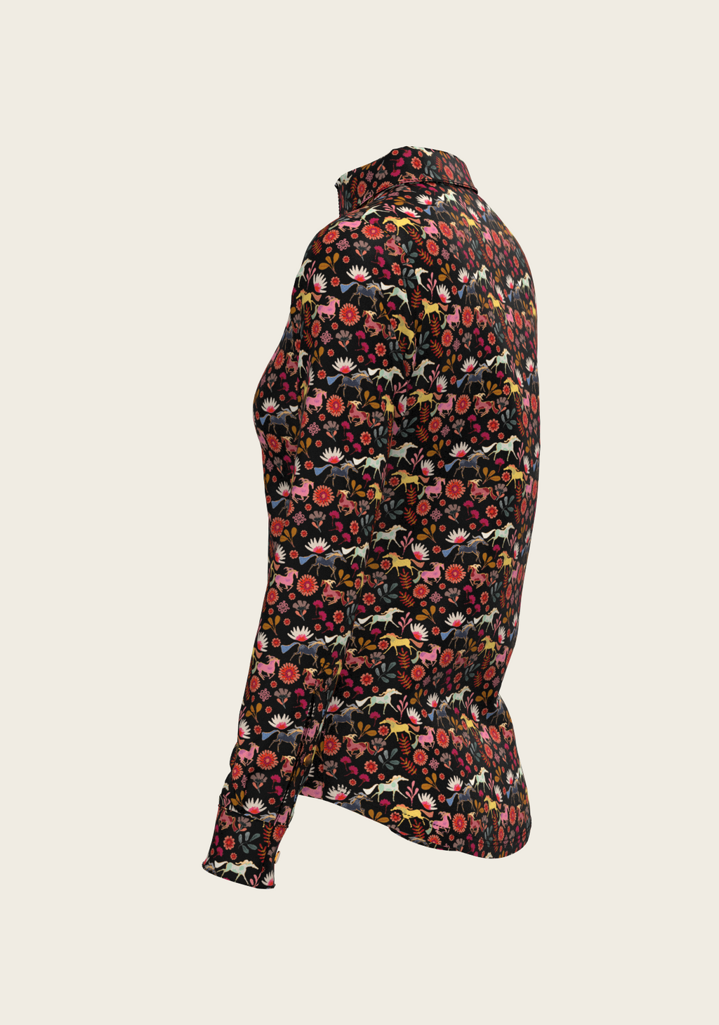  Bouquet on Black Ladies Button Shirt