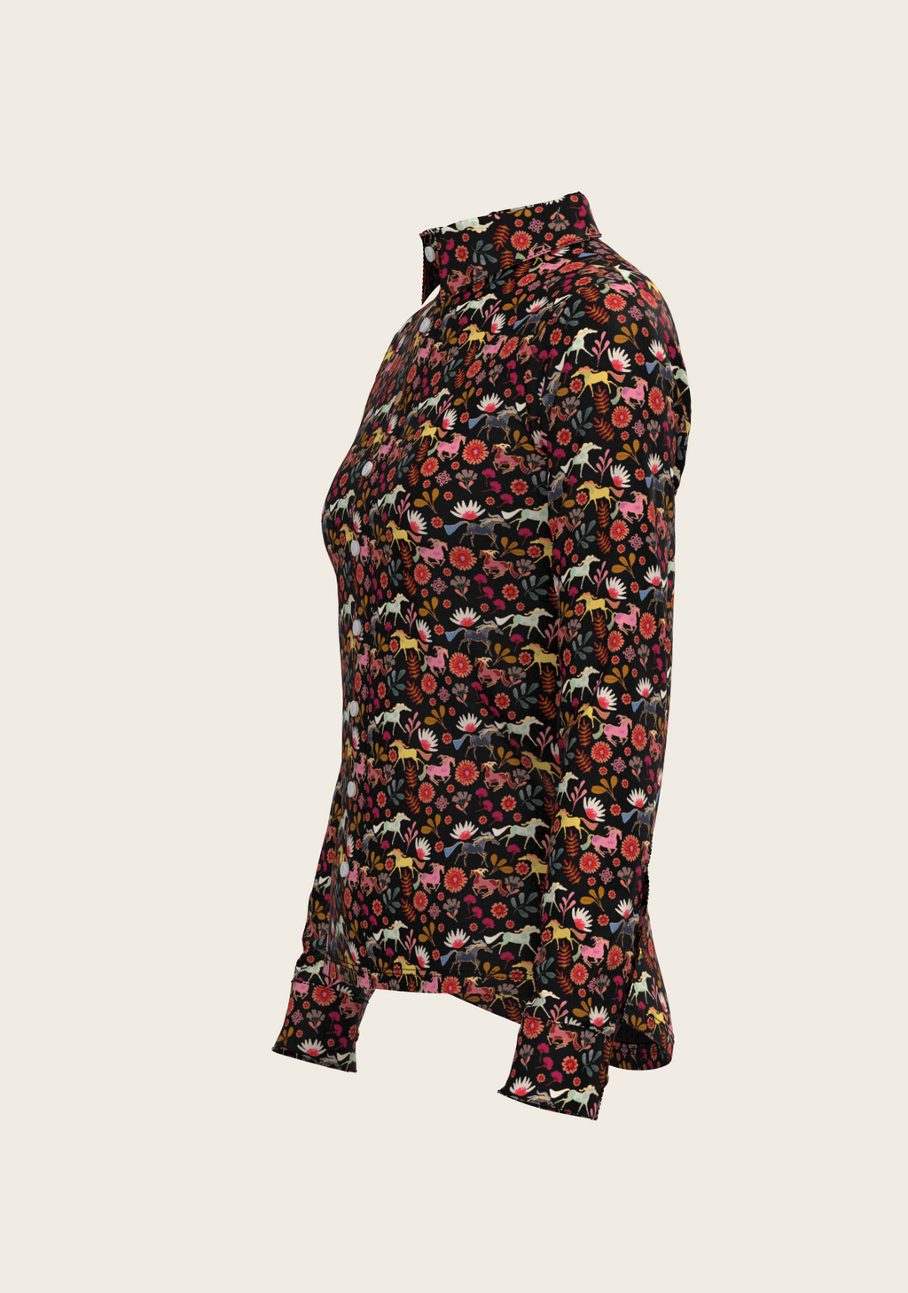  Bouquet on Black Ladies Button Shirt