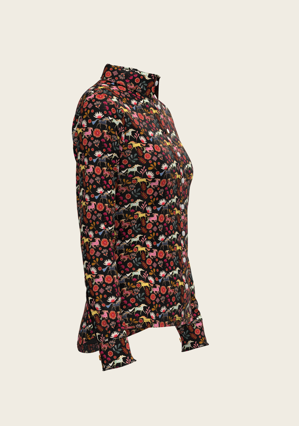  Bouquet on Black Ladies Button Shirt