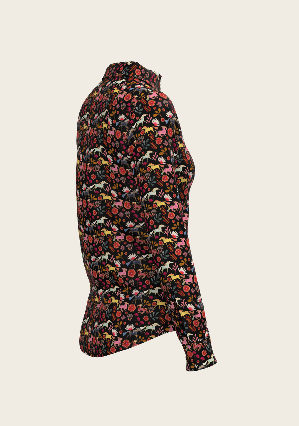  Bouquet on Black Ladies Button Shirt