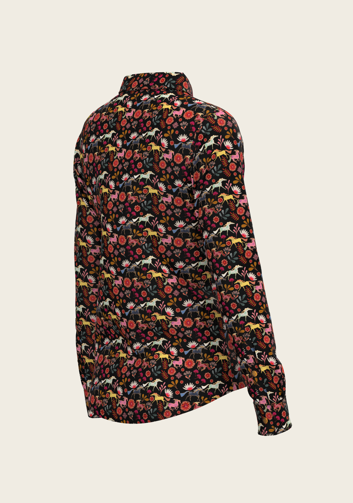  Bouquet on Black Ladies Button Shirt