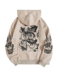 Womens Graphic Hooded Sweatshirt Long Sleeve Drop Shoulder Pullover Hoodies with Pockets Apricot Medium