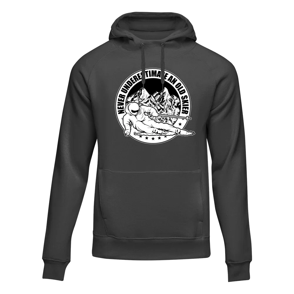 Never Underestimate An Old Skier Adult Fleece Hoodie