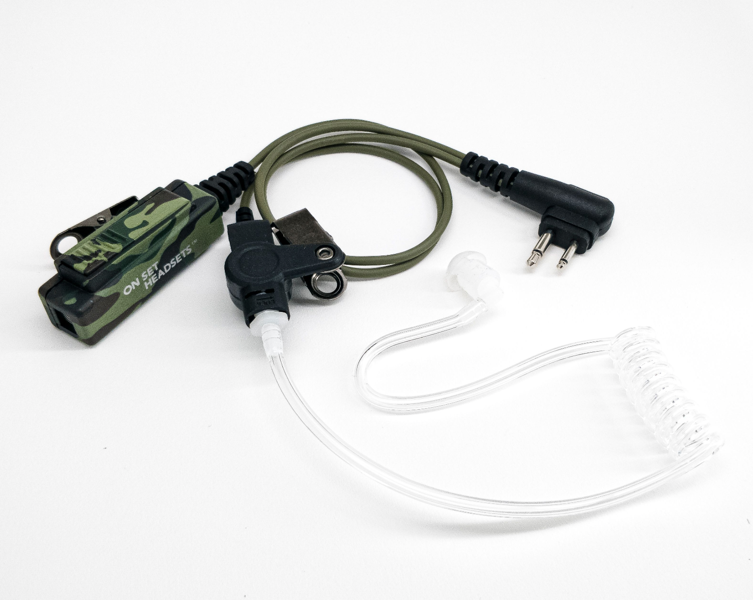 On Set Headsets™️ "The Shorty" Chest Pack Compatible FilmPro Walkie Surveillance Headset with 2-Pin Motorola M1 Connector -  (Black, Camo)