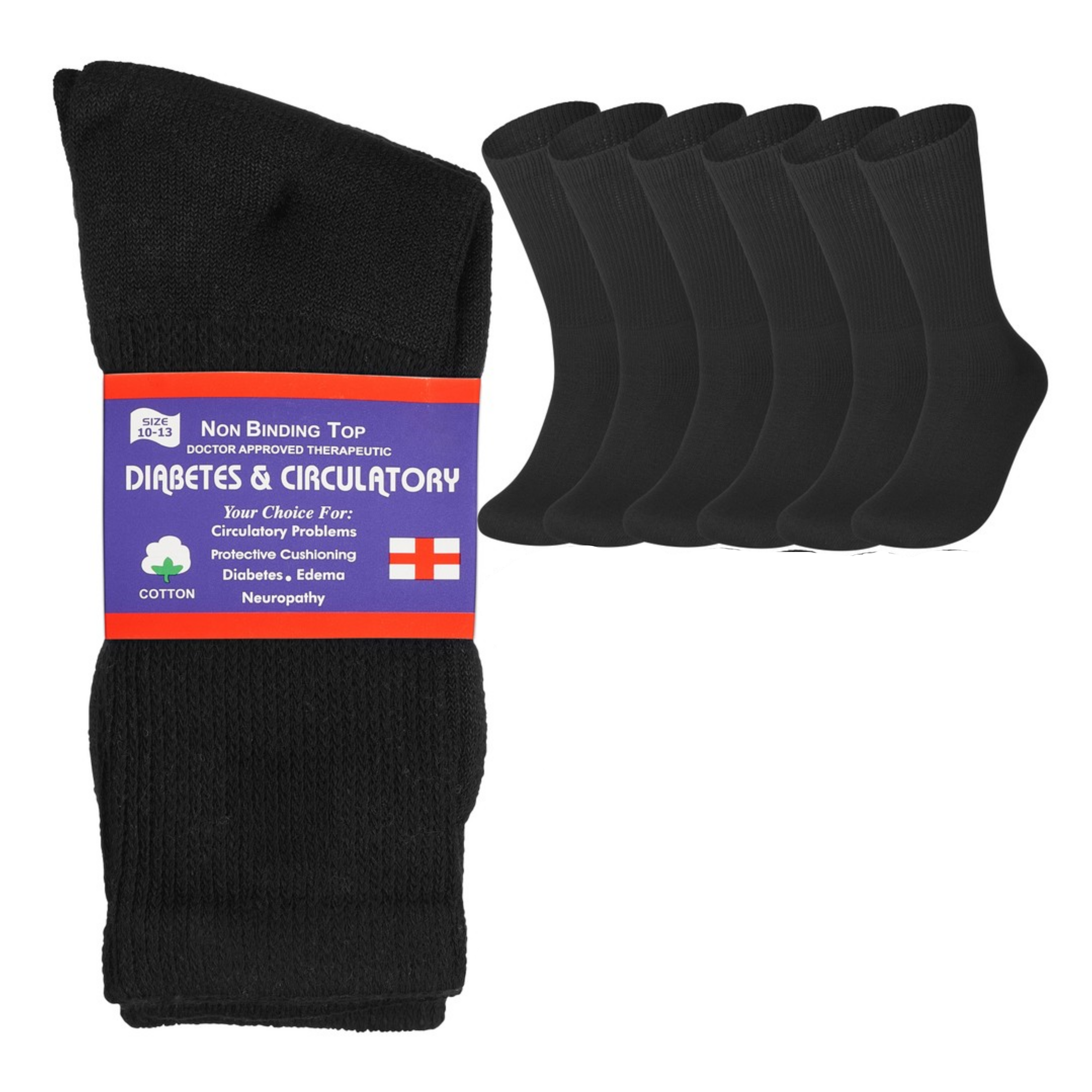 Diabetic Crew Socks Non-Binding Cotton Health Circulatory for Men and Women Multi-Pack 9-15