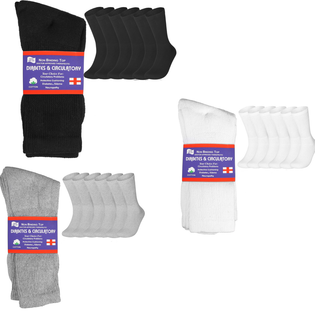 Diabetic Crew Socks Non-Binding Cotton Health Circulatory for Men and Women Multi-Pack 9-15
