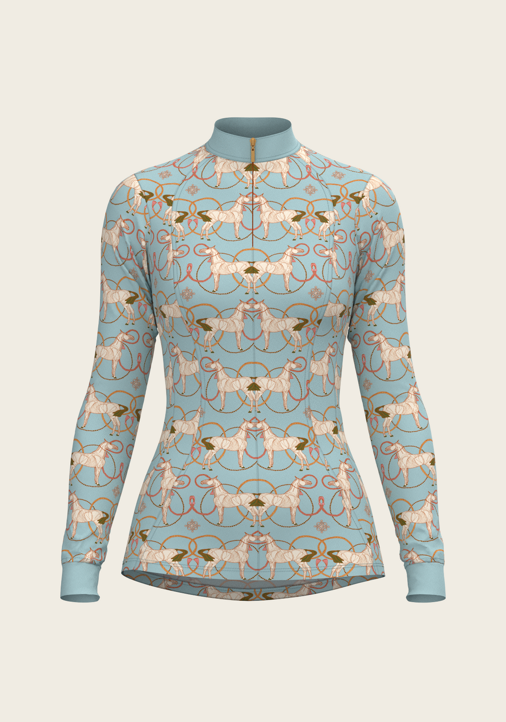 Roped Horses on Sky Blue Quarter Zip Sun Shirt