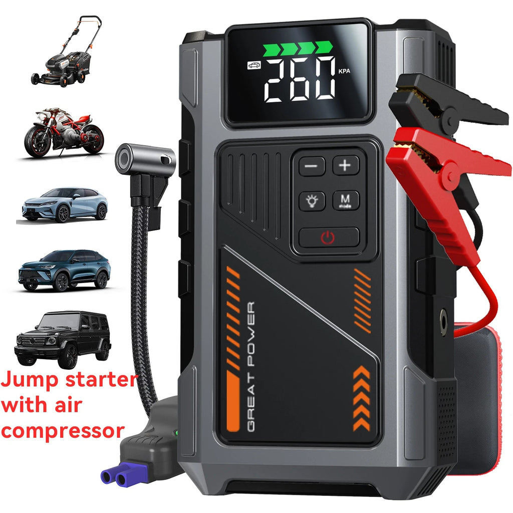 Portable Car Jump Starter With Air Compressor, 3000A Peak(7.5L Gas,