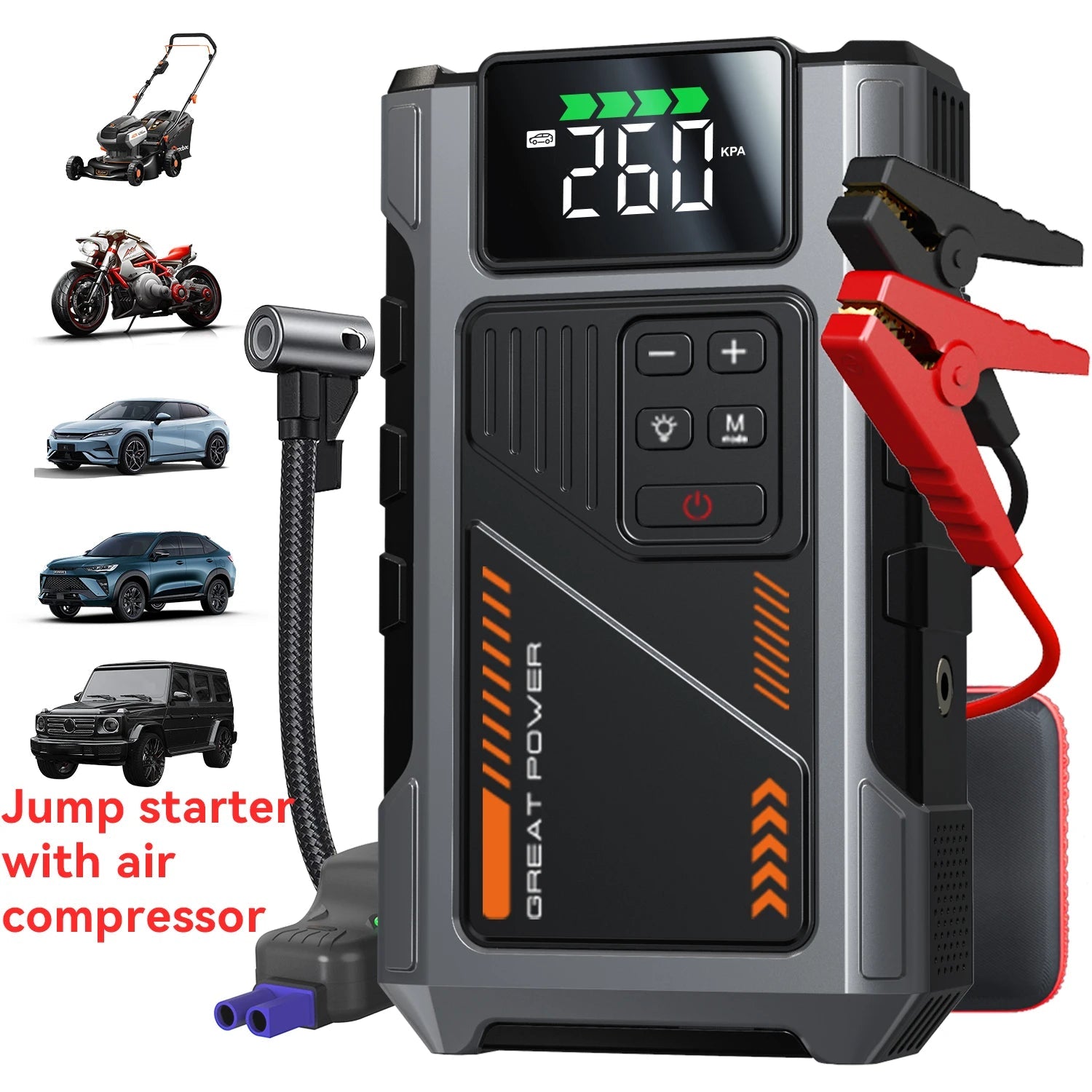 Portable Car Jump Starter With Air Compressor, 3000A Peak(7.5L Gas,