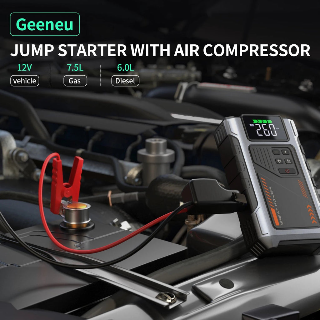 Portable Car Jump Starter With Air Compressor, 3000A Peak(7.5L Gas,