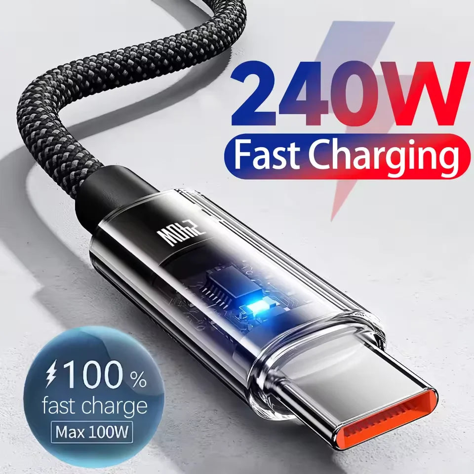 0.25/1/1.5/2M 240W Nylon USB C PD Super Fast Charging Data Cable with