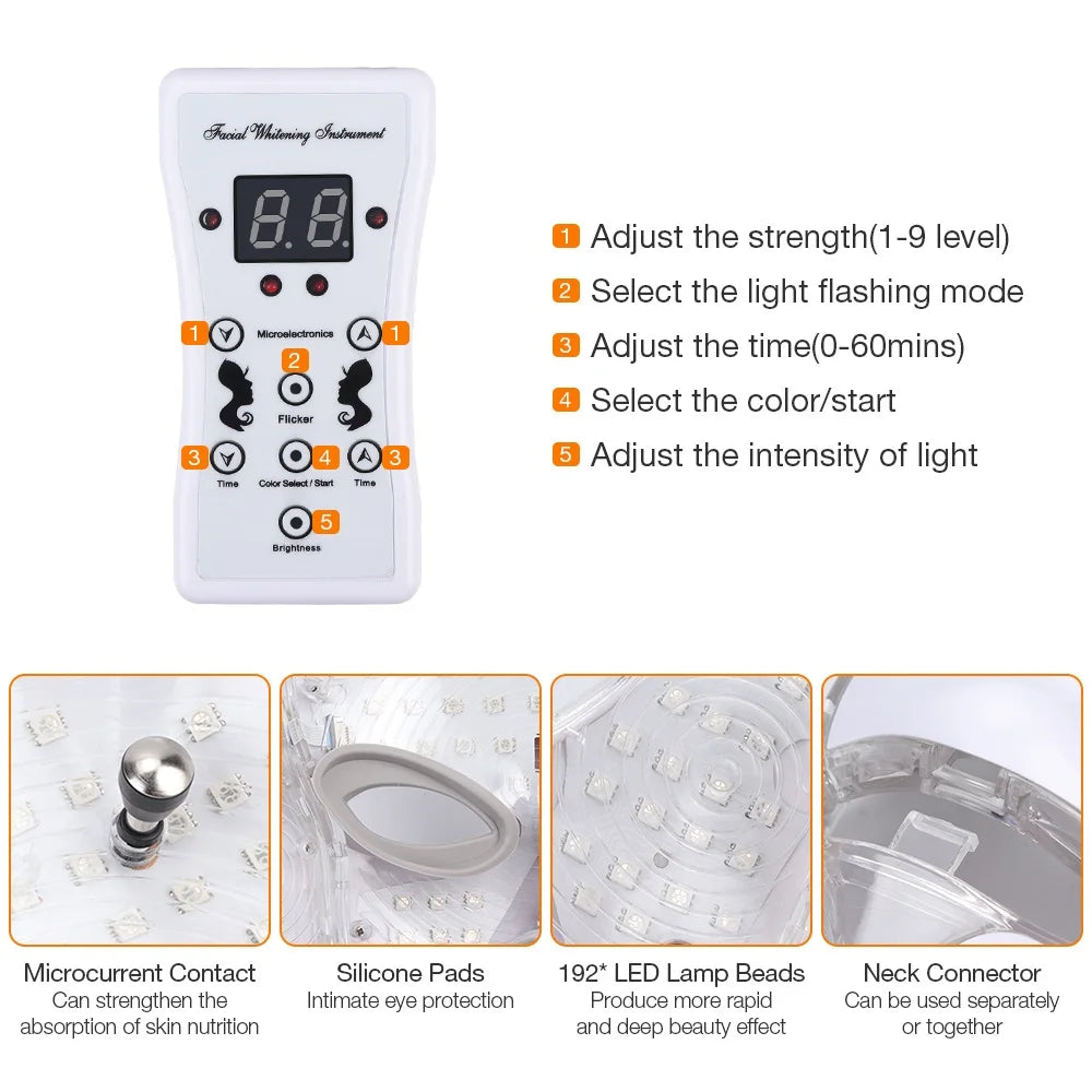 7 Colors Light LED Face Neck Beauty Mask Photon Red Light Facial Skin
