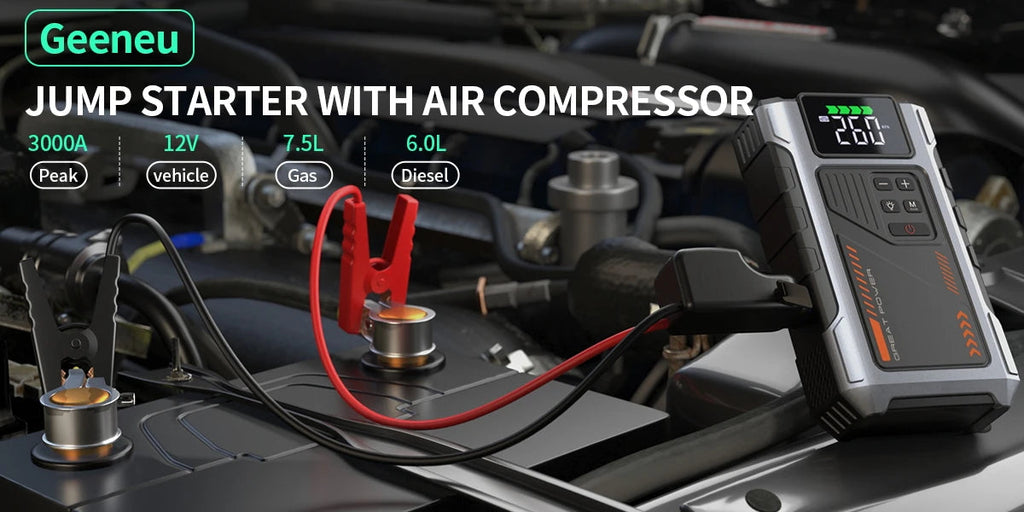 Portable Car Jump Starter With Air Compressor, 3000A Peak(7.5L Gas,