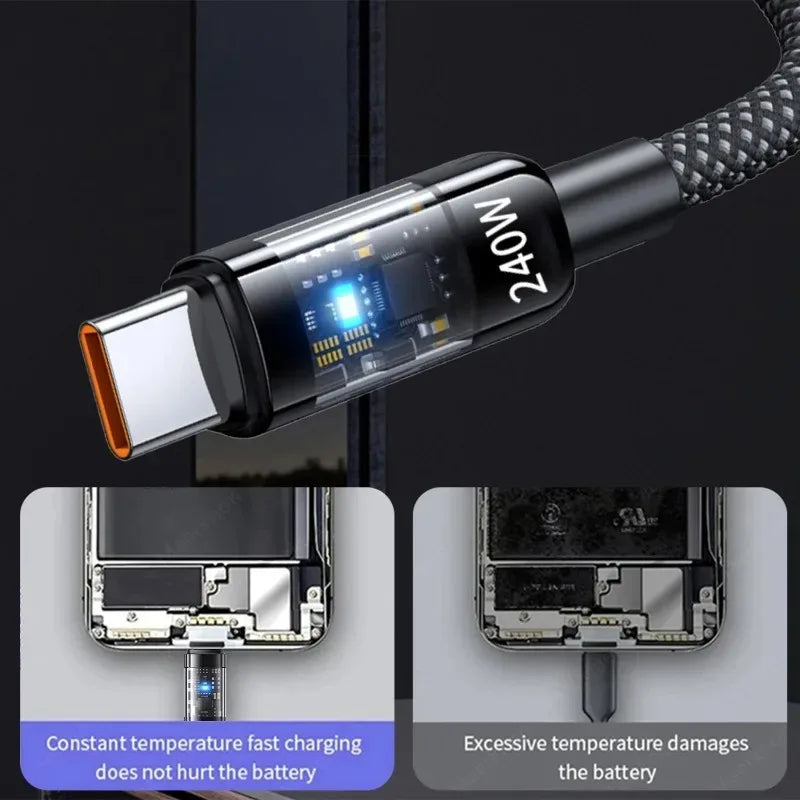 0.25/1/1.5/2M 240W Nylon USB C PD Super Fast Charging Data Cable with