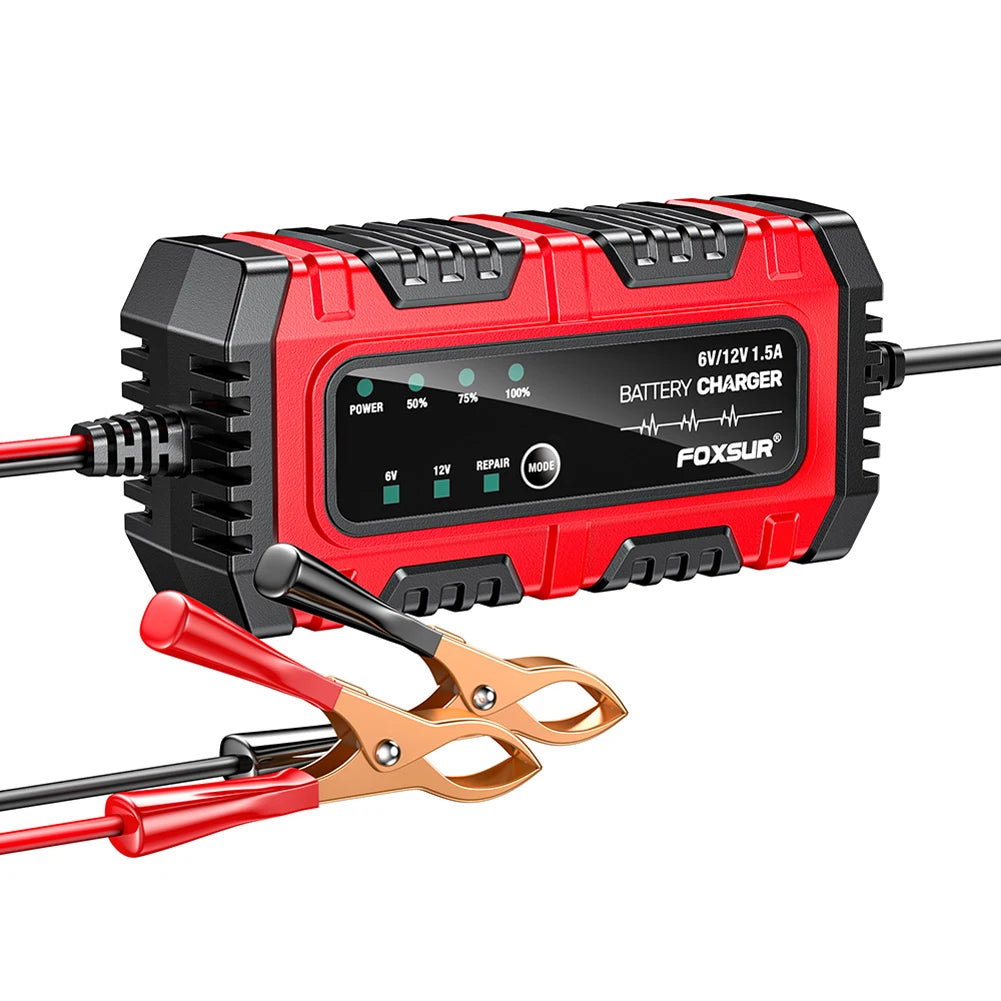 6V 12V 1.5A Smart Car Battery Charger for Lead-Acid AGM GEL Batteries