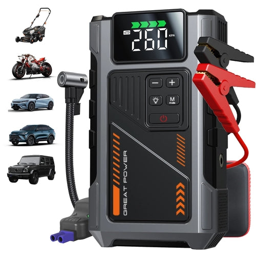 Portable Car Jump Starter With Air Compressor, 3000A Peak(7.5L Gas,