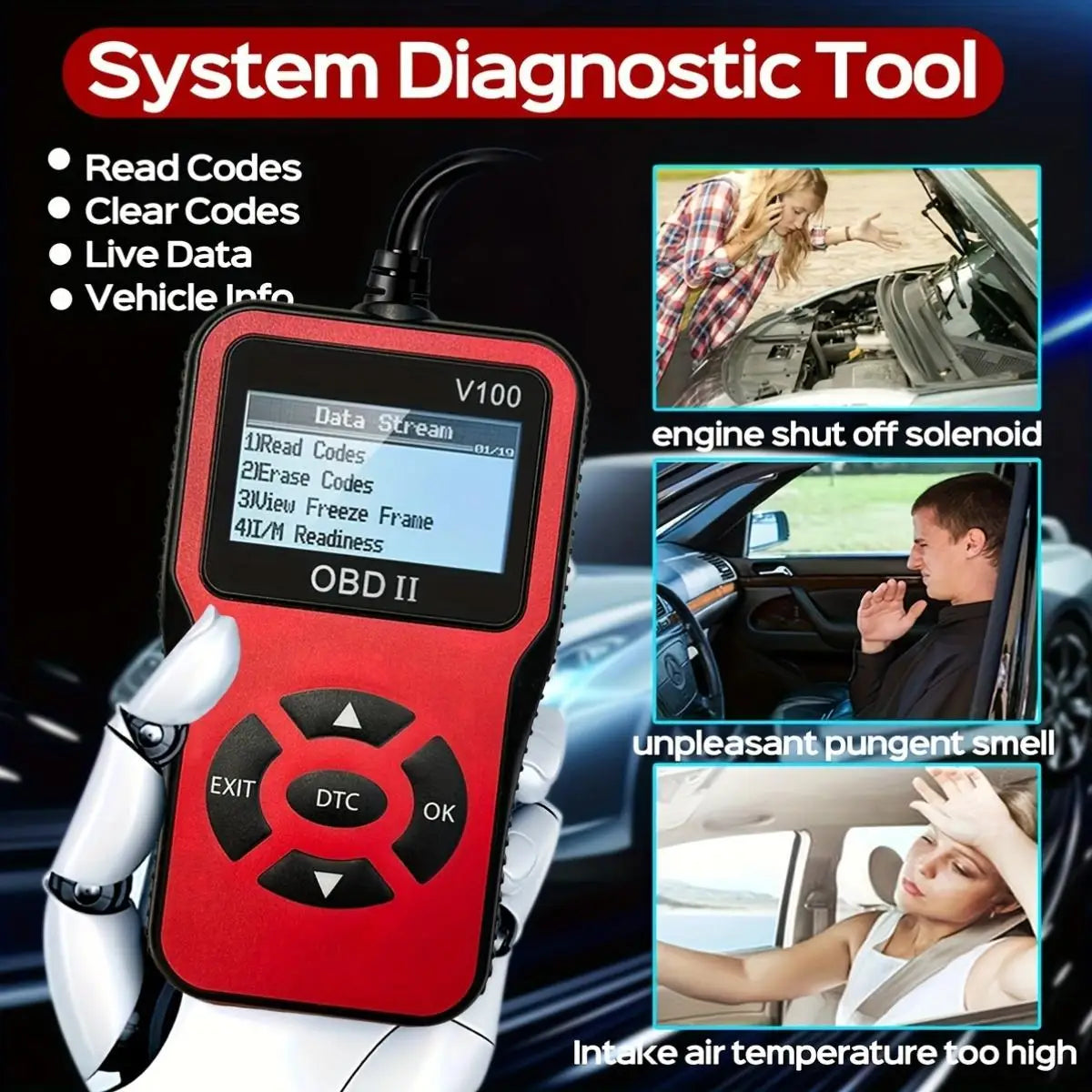 1pc V100 Professional OBD2 Scanner, Engine Fault Code Reader,