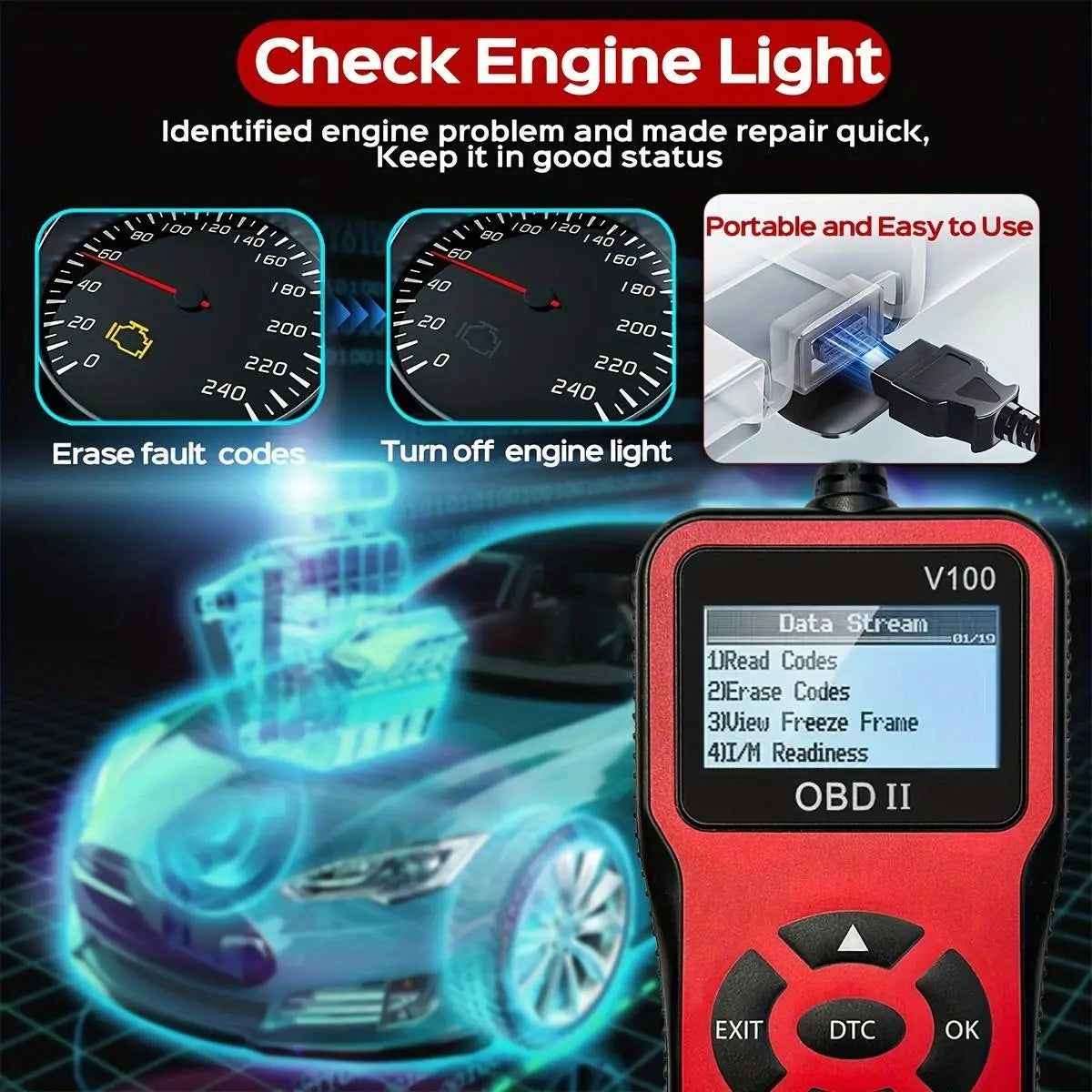 1pc V100 Professional OBD2 Scanner, Engine Fault Code Reader,