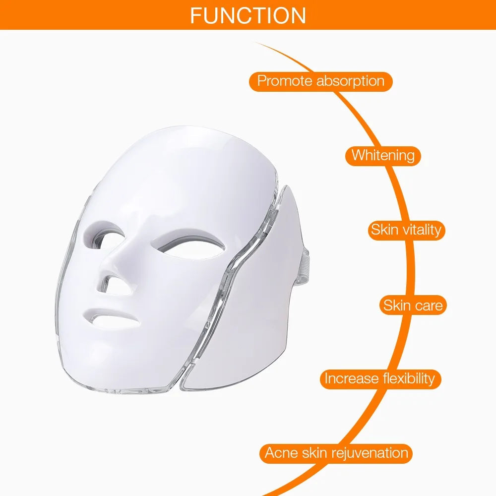 7 Colors Light LED Face Neck Beauty Mask Photon Red Light Facial Skin