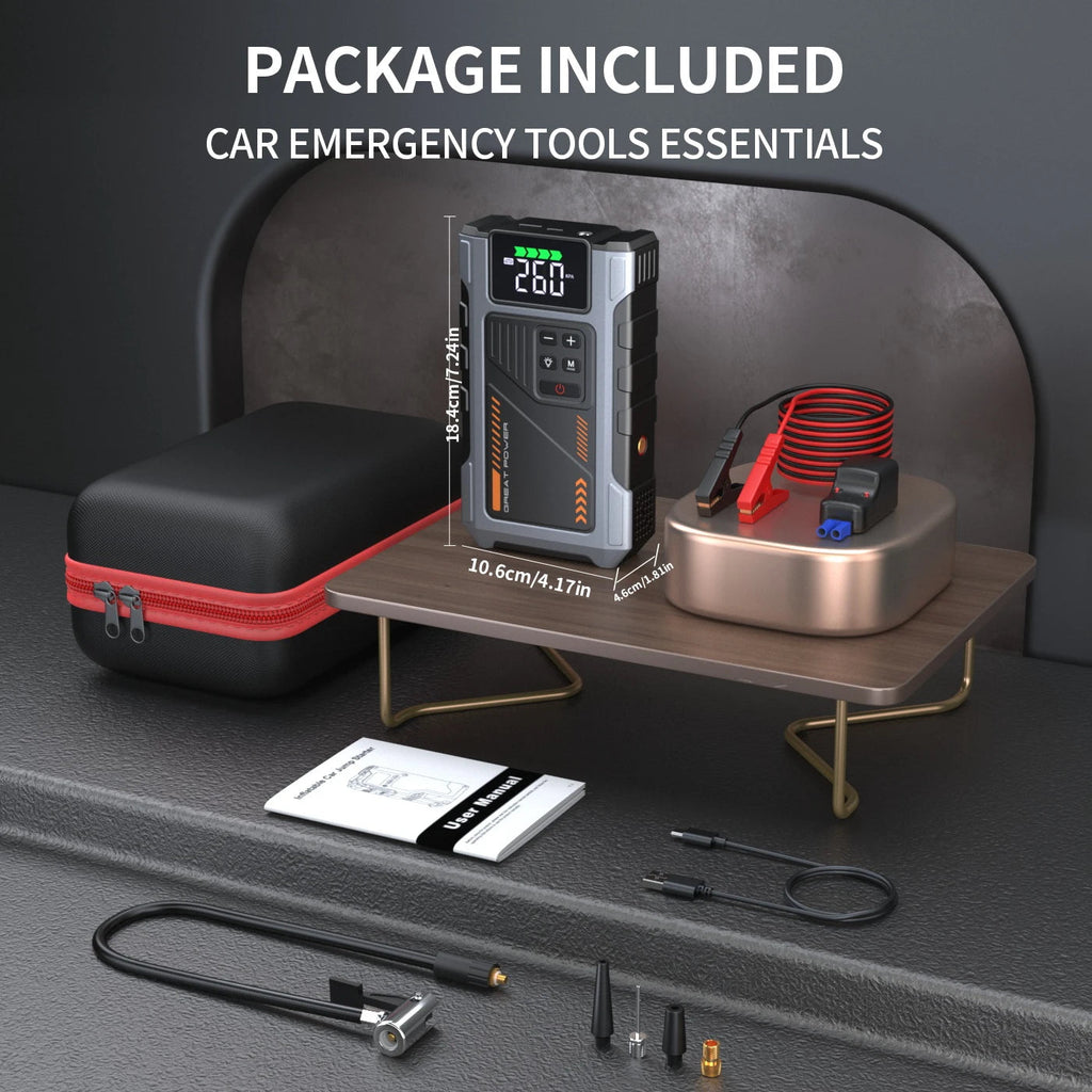 Portable Car Jump Starter With Air Compressor, 3000A Peak(7.5L Gas,