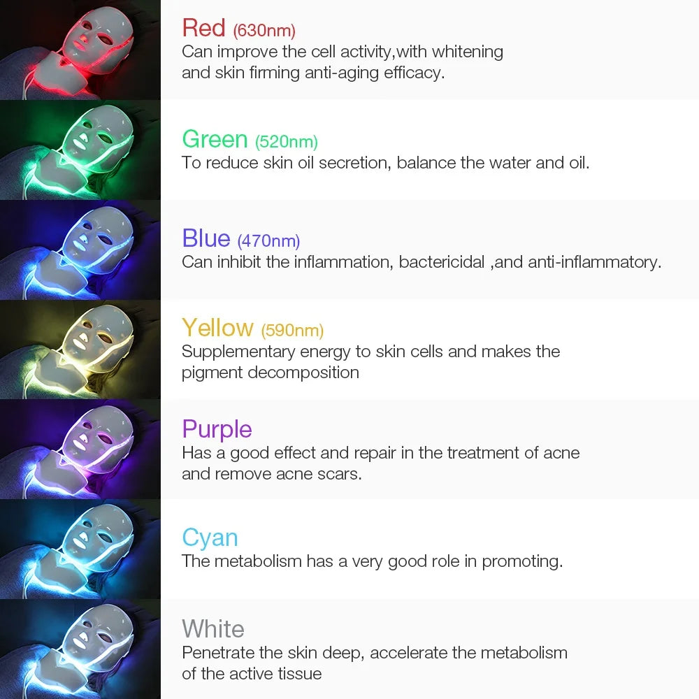 7 Colors Light LED Face Neck Beauty Mask Photon Red Light Facial Skin